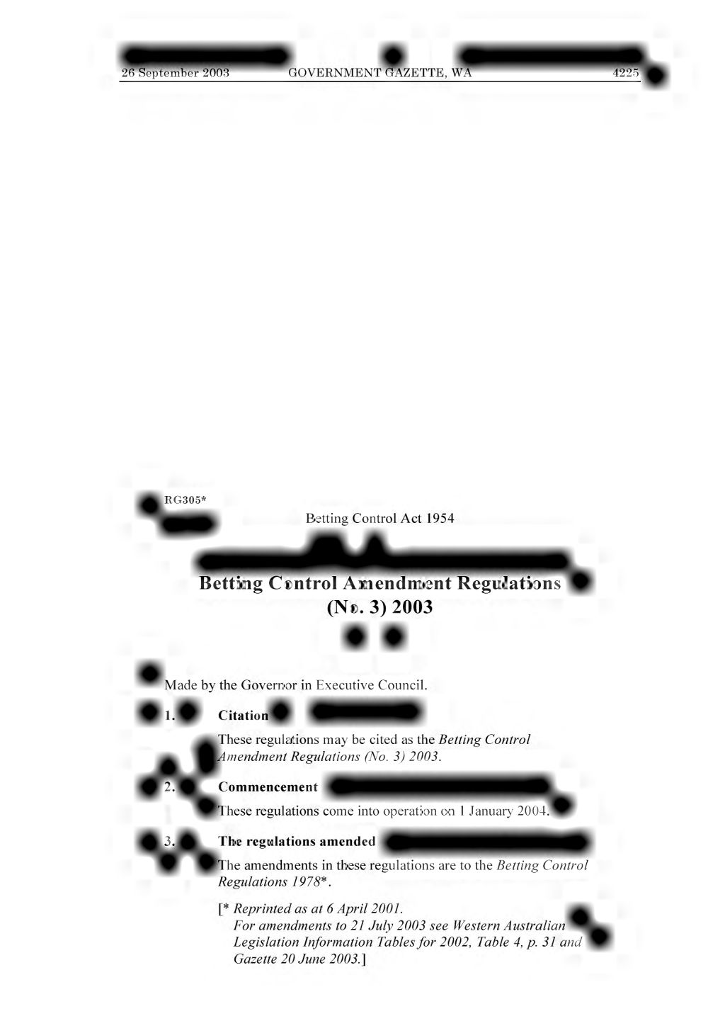 Betting control amendment regulations no 3 2003 wa barnet jade